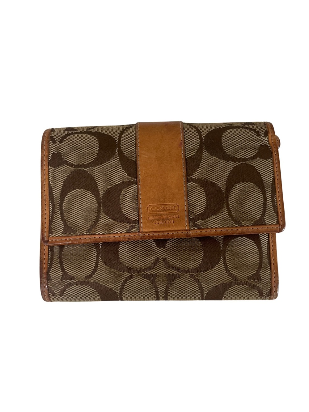 Coach Brown Signature Canvas Bifold Wallet Vintage